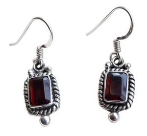 Silber-Ohrringe Granat Stein Ohrstecker Hänger 925 er Sterling Silberschmuck Rot - Bild 1 von 1