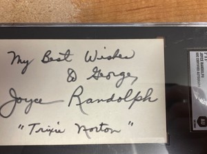 Art Carney & Joyce Randolph The Honeymooners Signed Index Cards SGC Certified