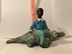 Vintage Cast Iron African American Boy On Alligator 