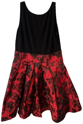 Lauren Ralph Lauren Dress 10 Fit & Flare Round Neck Black Red Party Holiday Fun - Image 1 of 4