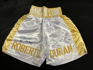 Roberto Duran hand signed insc. 8/10 No Mas Boxing large Shorts JSA COA AA 21023 - Picture 1 of 5