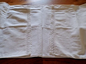 Linge ancien Taie traversin lin ecru avec cotés en dentelle - Imagen 1 de 4