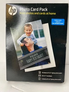 HP Photo Card Pack 10 Sheets of 5x7, 5 Sheets 4x6 Glossy Paper 10-5x7 Envelopes - Picture 1 of 3