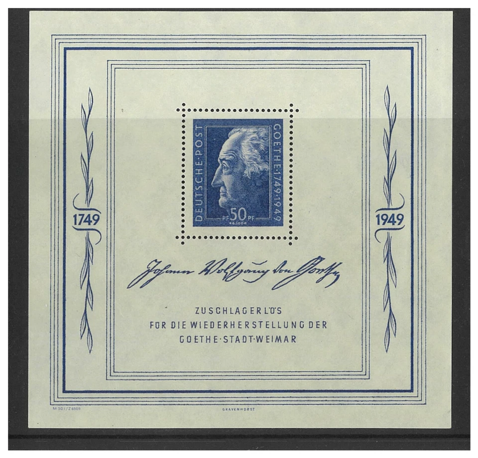 Germany-Russian Zone 1949 Goethe Mini Sheet Scott 10NB11 (Michel blk6) MUH 17-18 - Image 1 of 1