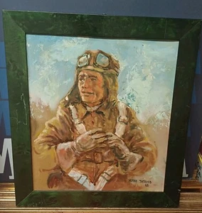YURI TAGANOV OLIO SU TAVOLA PITTORE RUSSO RITRATTO DI MILITARE AVIATORE 33X37 CM - Foto 1 di 10