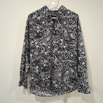 Camisa Alan River Algodón Negro/Azul Paisley Abotonada Manga Larga Para Hombre Talla M Foto 1 de 4