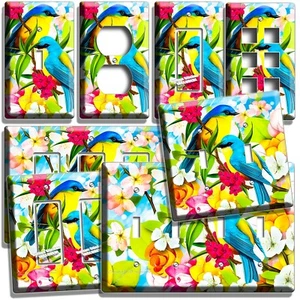 PARADISO TROPICALE FIORI AMORE UCCELLINI BLU INTERRUTTORE LUCE PRESA PIASTRE DA PARETE DECORAZIONE - Foto 1 di 34