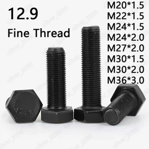 Fine Thread Black 12.9 Steel Hexagon Bolts Hex Head Screws M20 M24 M27 M30 M36 - Picture 1 of 5
