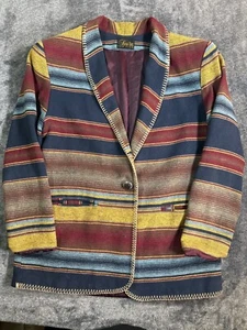 David Paul New York Southwestern Aztec Blanket Blazer with Silver Star Button - L - Bild 1 von 10