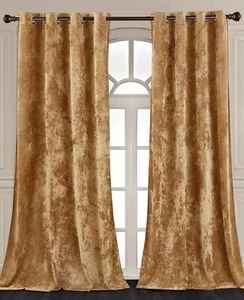 Chezmoi Collection Lux Caramel Gold Crushed Velvet Curtains, 2 Panel Set, Roo... - Picture 1 of 9