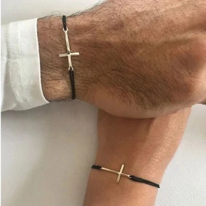 Men/Women Engraved Rope Chain Alloy Cross Bracelet Accessories Best Gift Handmad - Picture 1 of 5