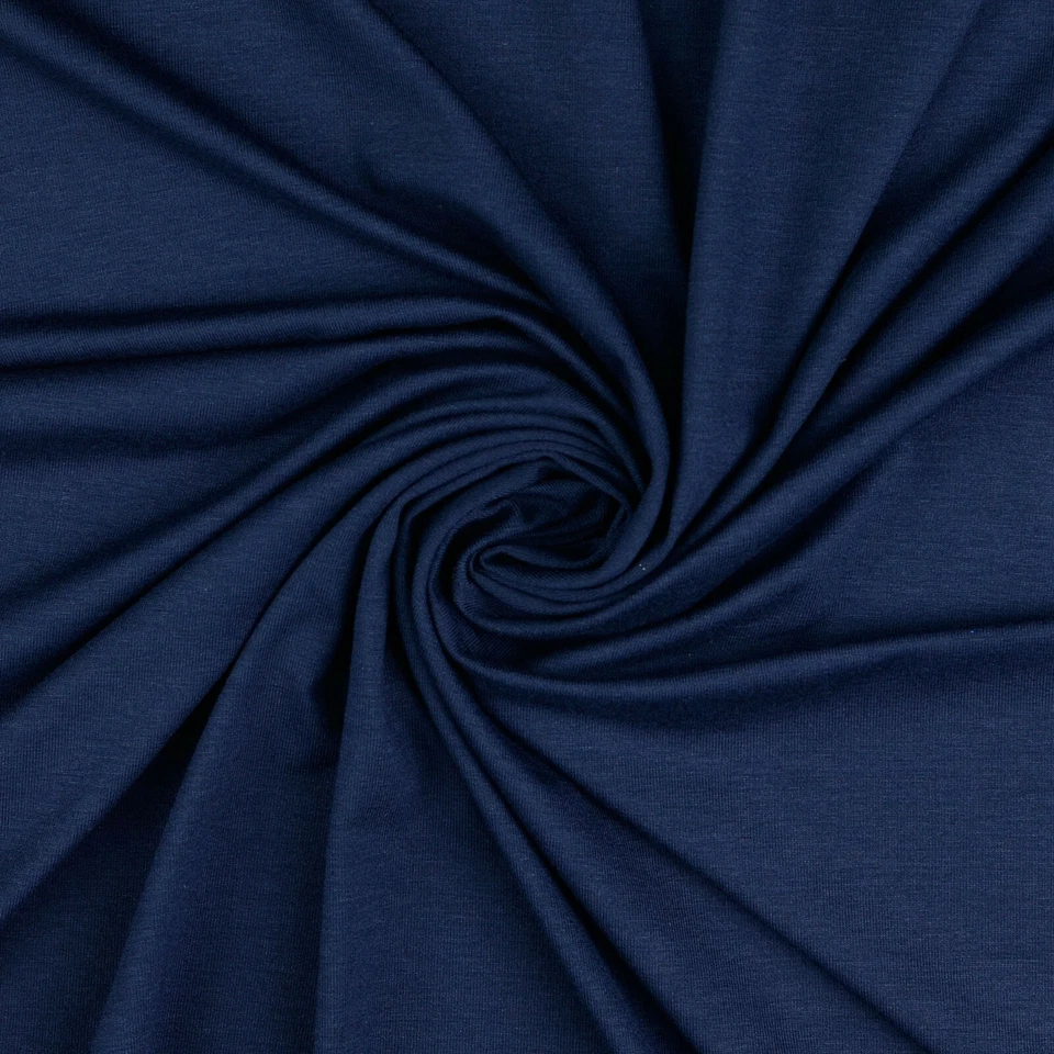 MARKENLOS Jersey viscosa jersey tessuto tinta unita morbido caduta elastico marina EUR 9,98/m