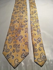 Jos A Banks Men's Silk Tie in Yellow with a Navy and White Paisley Pattern NWOT - Picture 1 of 4
