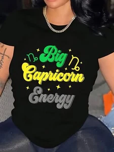 Capricorn Energy Print Plus Size Cotton T-Shirt for Women - Casual, Breathable - Picture 1 of 11