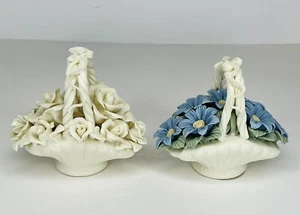 2 cestas de flores de cerámica Hermitage 1998 de colección porcelana/cerámica decorativas 4" LEER - Imagen 1 de 8