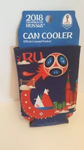 Copa Mundial de Fútbol de la FIFA Rusia 2018 doble cara azul lata enfriador Koozie NUEVO - Imagen 1 de 5