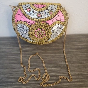 RAMLA Pink Gold Beverly Hills Handmade Mosaic Moroccon Clutch/Shoulder Purse NEW - Picture 1 of 11