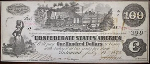1862 $100 Confederate States Of America Currency STAMPED T39 CR290 R.4 P89 - Picture 1 of 2