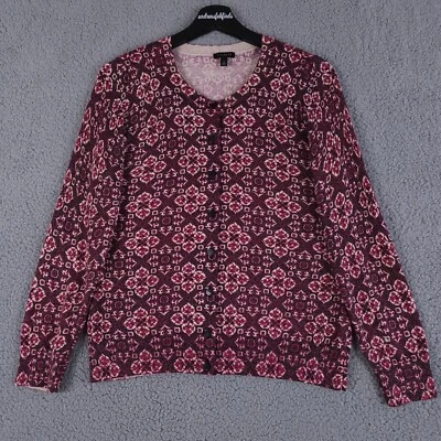 Talbots Cardigan Sweater Womens M Red Gold Metallic Geo Button Up Lightweight - Image 1 of 4