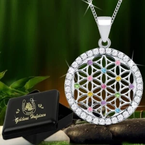 Traumhaft schöne Lebensblume Halskette Anhänger Zirkonia 925 Silber Blume Kette - Bild 1 von 5