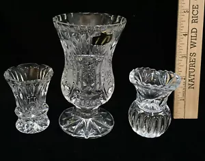 Lote de 3 jarrones de cristal y palillos de dientes de vidrio cortado vintage hecho en Yugoslavia - Imagen 1 de 3