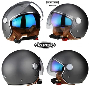 Viper RSV19 Open Face Jet Retro MOD Scooter Motorcycle Motorbike Helmet DVS ECE - Picture 1 of 8