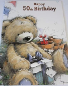 50th Birthday Card by Heartstrings Cards. Teddy Presents Theme. - Picture 1 of 5