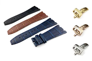 26 mm Echtleder Armband passt AUDEMARS PIGUET Uhren silber/gold Verschluss - Bild 1 von 15