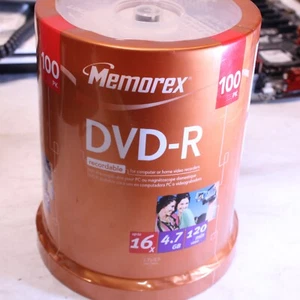 Memorex DVD-R 100 Pack Spindle 4.7GB 16X 120 Minutes - Afbeelding 1 van 3