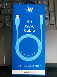 Just Wireless 6' USB-C to USB-A Cable Extra Strength for Blue Iphone 15 / 16 - Picture 1 of 2