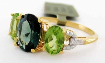 ANILLO TSAVORITA, PERIDOTO Y DIAMANTES GENUINO DE 1,32 quilates oro 10K - Certificado gratuito Foto 1 de 4