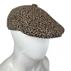 Vintage Tweed Laine Oreille Rabat Plat Chapeau / M 57cm Baker Garçon Mod Marron - Picture 1 of 6