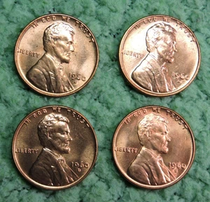 4) 1960D 1C SMALL DATE ERROR - DIE CHIP 6 & B - BU RED UNC - Lot C - Picture 1 of 6