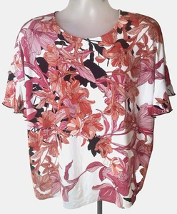 Chico’s 3 Top Women XL Floral Ruffle Short Sleeve Polyester Spandex Flowy - Picture 1 of 7