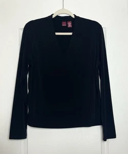 Merona Damen V-Ausschnitt Langarm klassisch schwarz Top Gr. XL Stretch Freizeit - Bild 1 von 6