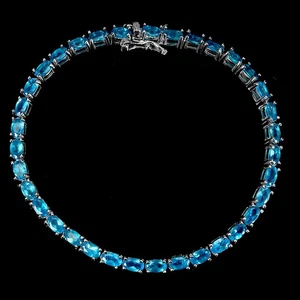 925 Sterling Silver Bracelet Oval Apatite 5x3mm Natural Gemstone Jewelry 7inches - Picture 1 of 13