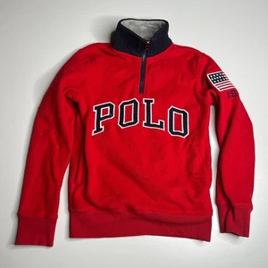 Polo Ralph Lauren Kids 1/4 Zip Fleece Pullover Red USA Flag Size S (8) Boys Girl - Picture 1 of 8