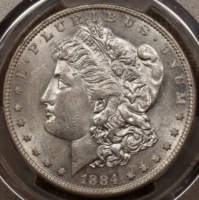 1884-S Tough date Morgan PCGS AU58 Full flashy white luster PQ+DavidKahnRareCoin - Image 1 of 4