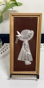 VINTAGE HANDMADE BOBBIN LACE Girl /Czech FRAMED ART - Picture 1 of 5