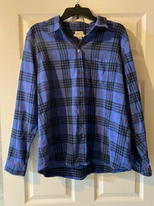 Camicia donna LL Bean blu rossa scozzese a quadri manica lunga in flanella con bottoni taglia XL - Foto 1 di 4