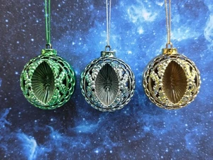 Vintage Bradford Double Indent Filigree Plastic Christmas Ornaments Set Of 3 - Picture 1 of 8