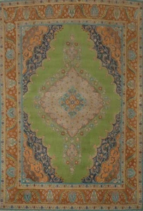 Tappeto soggiorno sovratinto lana verde 10x12 tappeto tradizionale vintage - Foto 1 di 16