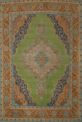 Alfombra de salón sobreteñida de lana verde 10x12 alfombra tradicional vintage Foto 1 de 4