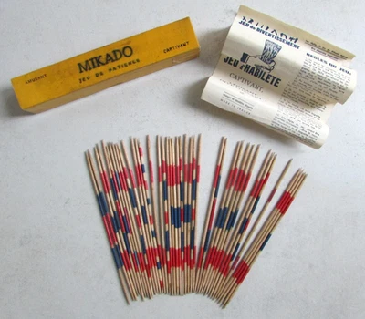 Ancien jeu de patience Mikado Bâtonnets bois 19 cm Règle du jeu incluse - Photo 1/4