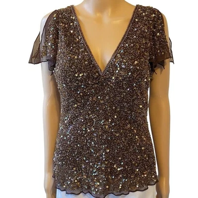 Винтажный Scala шелк блестки V шеи прихоти фея леди 12 вечер вечеринки блузка или топ - Изображение 1 из 4