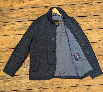 Marks & Spencer ABRAHAM MOON Blue Tweed Padded Car Coat L 41-43 M&S **Pristine** - Image 1 of 4