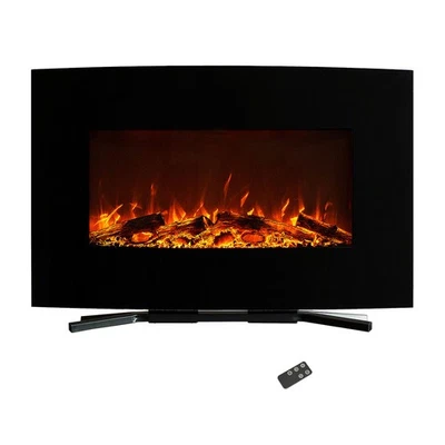 36" Electric Fireplace Color Changing Curved Wall Mounted Heater with Stand - Image 1 of 4