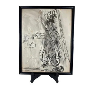 Vintage gerahmte Kohle Skizze Zeichnung einer Person im Kostüm signiert Mike W 1972 - Bild 1 von 11