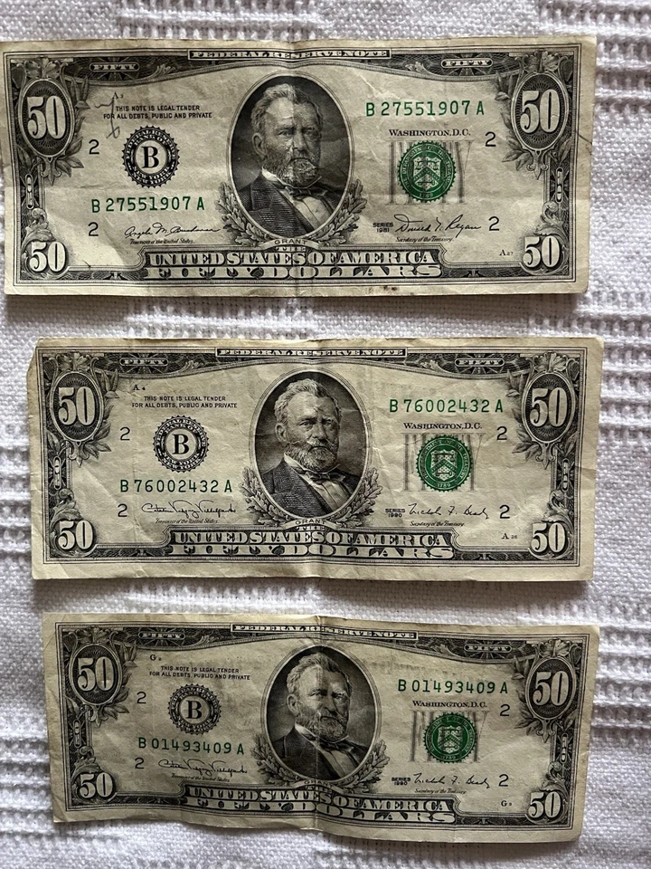 Original $50 Dollar Bills Two Series 1990 and One Series 1981.  - Image 1 of 2