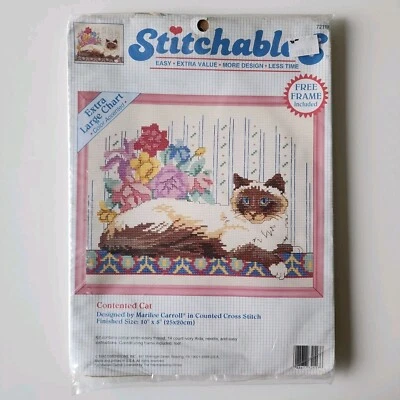 DIMENSIONS STITCHABLES Counted Cross Stitch Kit 72117 Contented Cat Siamese NEW - Image 1 of 4
